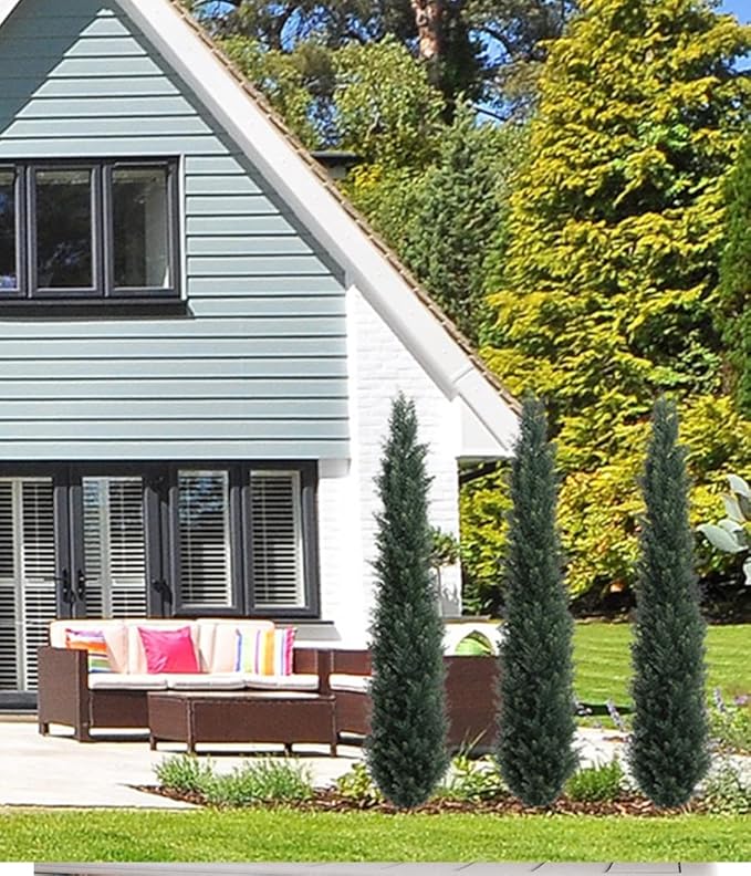 momoplant Artificial Topiary Cedar Tree Outdoor Uv Resistant, 5.5 Ft Faux Cypress Toparies Trees 67 Inch Fake Plant【2 Pack】 with Black Pot