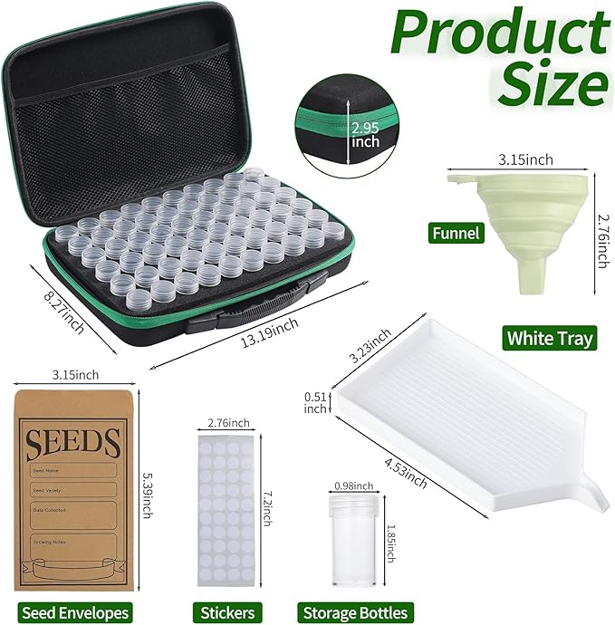 Seed Storage Box, Portable Seed Saving Box, Sturdy Seed Organizer Kit Seed Envelopes Funnel Label, Seed Container for Flower Plants Vegetable Seed, M-60 Slots