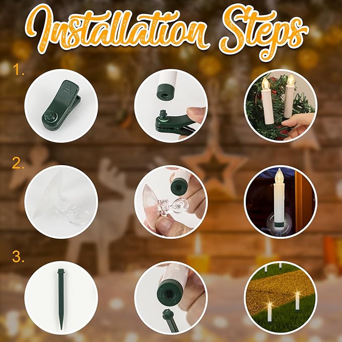 DRomance Christmas Tree Flameless Taper Candle Lights Battery Operated with 10-Key Remote and Timer, 10 Pack Plastic Flickering LED Taper Candles Multi-Using Home Garden Holiday Decor 3.4"