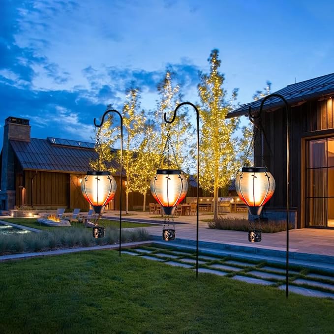 Starsoul Blue Hot Air Balloon Solar Lantern Glass Solar Hot Air Balloon Flickering Flame Hanging Garden Light Waterproof Solar Lamp Hot Air Balloon Garden Yard Farmhouse Decor