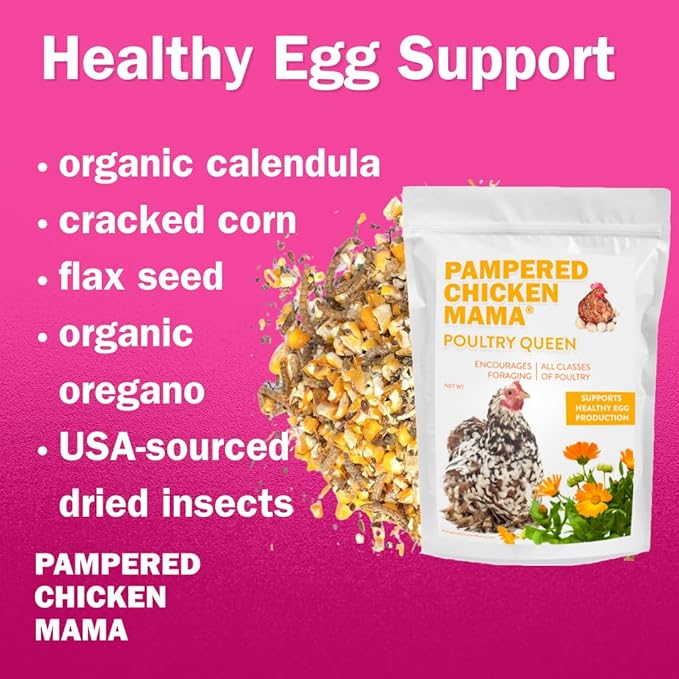 Pampered Chicken Mama Non-GMO Mealworm, Corn, Flax, & Herb Treat (10 Pounds) for Backyard Chickens, Healthy Layer Feed & Supplies for Pet Chickens Poultry Queen Treat for Hens