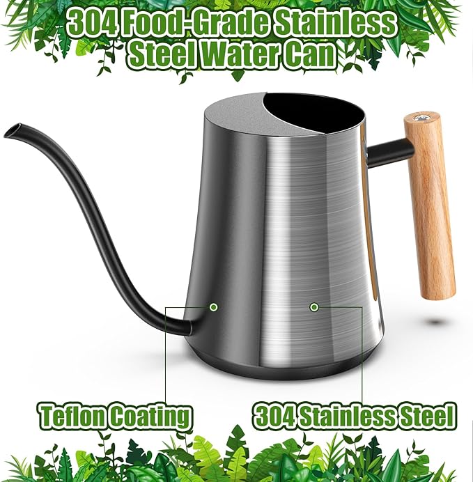 Green Moon Water Can Indoor Plant Black 35oz with Long Spout Mini Water Can Indoor Metal Watering Can Pot for Indoor House Plant Bonsai Outdoor Garden Flowers Modern Decorative