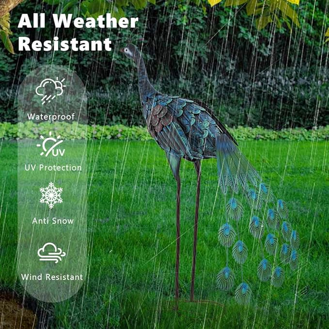 VEWOGARDEN Peacock Outdoor Garden Sculptures & Statues Metal Peacock Yard Art for Lawn Patio Pool Outside Decorations