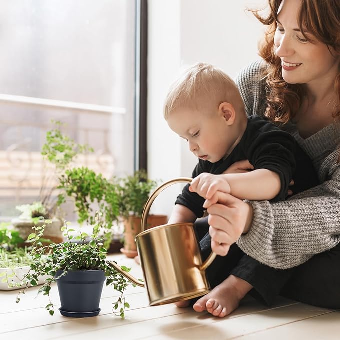 6 inch Nursery Pots, Seedling Pots, 16 Pack Plant Pots for Indoor Outdoor Plants, Flower Pots with Drainage Holes and Saucers, Decorative Plastic Planters for Home Small Plants, Black