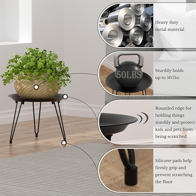 SUEH DESIGN Plant Stand Indoor, Metal Plant Stand Round Plant Table Heavy Duty Plant Stool Flower Pots for Indoor Outdoor Home Decor, 2 Pack Short & Tall