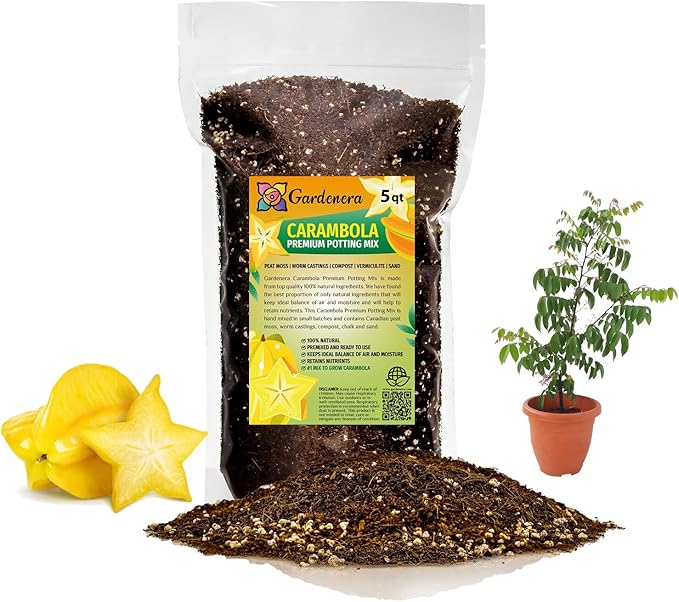 Premium Carambola Potting Soil Mix - Perfect Balance of Nutrients, Drainage, and Aeration for Thriving Starfruit Trees - 5 Quart