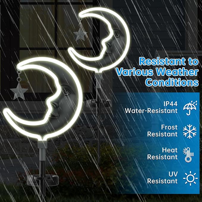 Solar Outdoor Garden Lights - Outdoor Decor Butterfly Neon Lamp Patio Path Decor(2 Pack) (Silver Moon)