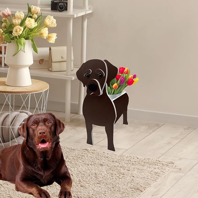 Chocolate Labrador Dog Planter Plant Pots,Cute Garden Dog Flower Planter,Dog Planters Birthday Gifts for Women,Office,Indoor/Outdoor Decor(9.45 * 6.38 * 13.39in)
