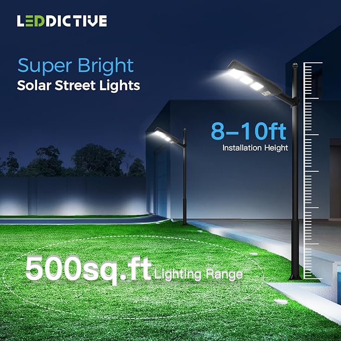 Solar Street Light Outdoor, 6500K Dusk to Down Motion Sensor, LED Solar Powered Street Lamp Outdoor with Remote Control for Parking lot