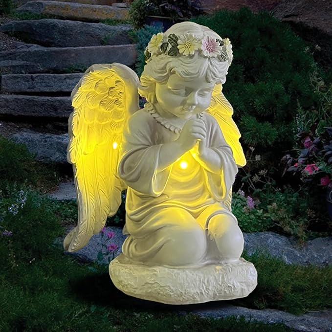 Solar Garden Outdoor Angel Statues - Outdoor Angel Sculptures Garden Decorations with Waterproof Led Lights for Patio, Balcony, Yard, Lawn Ornament - Unique Decor Gifts for Mom Grandma Women