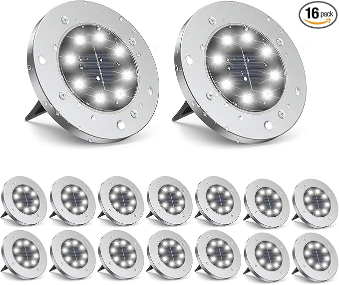 ZGWJ Solar Ground Lights,16 Pack Waterproof Solar Garden Lights, Upgraded Outdoor Garden Waterproof Bright in-Ground Lights, Landscape Lights for Pathway,Yard,Deck,Lawn,Patio,Walkway White