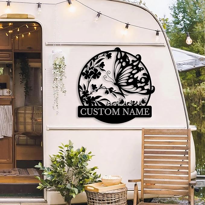 Custom Butterfly Metal Sign,Personalized Butterfly House Number Signs,Personalized Gardener Name Sign,Garden Patio Wall Decor (Style-3)