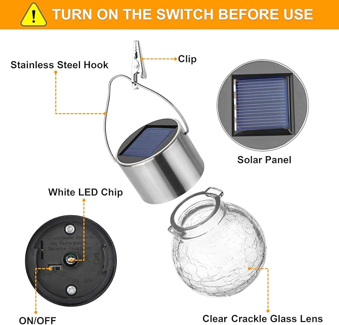 MAXvolador 12-Pack Hanging Solar Lights, Decorative Cracked Glass Ball Light, Solar Powered Waterproof Globe Lighting for Garden, Tree(Warm White)