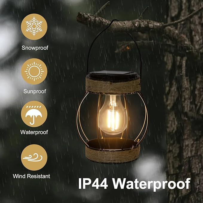 Solar Outdoor Lanterns,Hanging Solar Lights Outdoor Waterproof Metal Solar Table Lights Solar Powered Lanterns Decorative Tree Lanterns Outdoor Lamp for Patio Garden Yard Pathway, 2 Pack