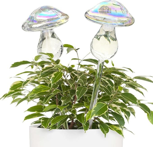 Kingbuy Plant Watering Globes Iridescent Mushroom Self Watering Planter Automatic Irrigation Device for Plant Indoor Outdoor, 2 Pack