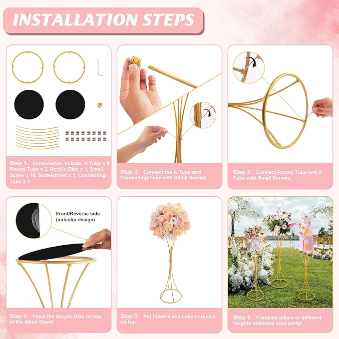 chamvis Gold Metal Plant Stand, 3 Pcs Tall Cylinder Pedestal Stands for Parties and Weddings, Gold Round Cylinder Tables for Living Room and Patio Decor (Hourglass)