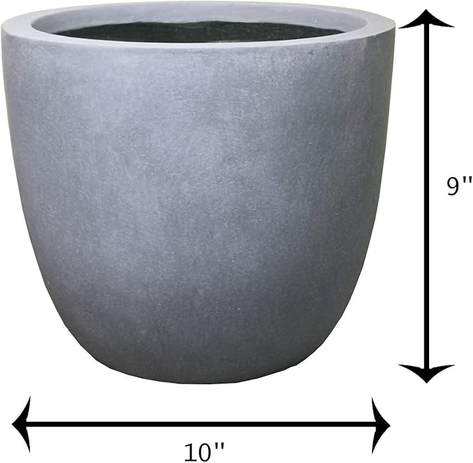 Kante 10 Inch Dia Round Concrete Planter, Indoor Outdoor Large Plant Pot with Drainage Hole and Rubber Plug for Home Patio Garden, Slate Gray