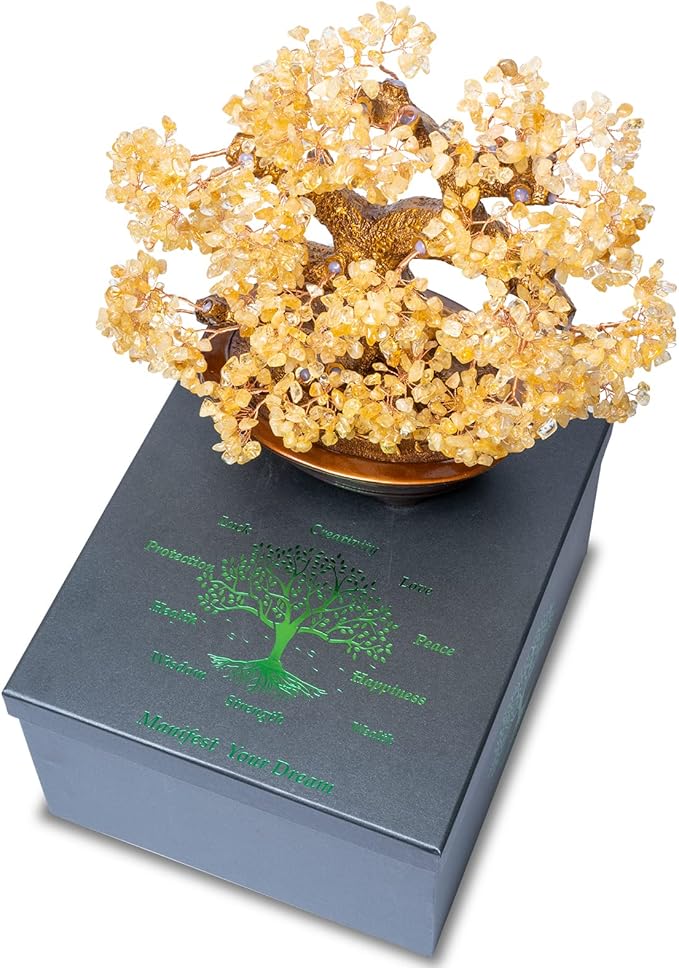 Natural Large Citrine Tree,14"Feng Shui Money Tree(1251 Gemstone Count)Citrine Crystal Tree for Abundance Prosperity Success Fortune Decoration Tree Bonsai for Home & Office Good Luck Wealth