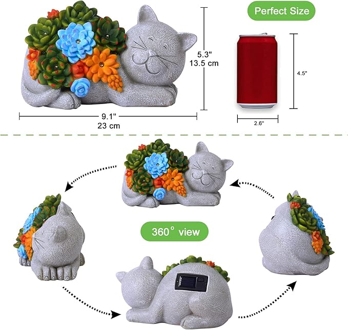 Garden Outdoor Decor Statues: Figurine with Solar Light Decorations Ornaments Patio Art Balcony - Birthday Gifts for mom Grandma Women