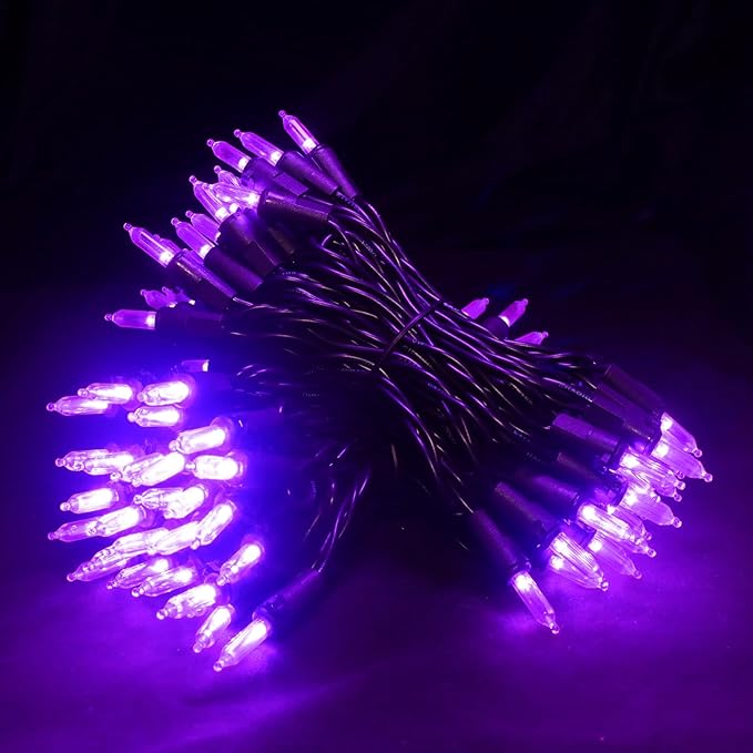 MULTI-SPARKING Purple LED Halloween Lights - 100 Count Purple Christmas String Lights for Tree, Party, Holiday, Indoor and Outdoor Halloween Decorations, 33 Feet Black Wire, UL Certified, Connectable