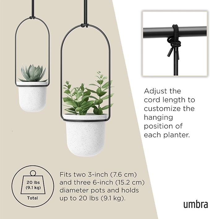 Umbra Triflora Hanging Planter for Window, Indoor Herb Garden, Set of 5, White/Black