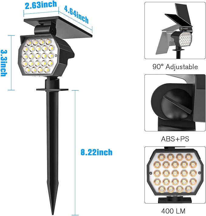 NIORSUN Solar Spot Lights Outdoor,23 LEDs Landscape Lighting with Auto On/Off and 3 Lighting Modes, IP67 Waterproof Spotlights,Outdoor Solar Lights for Yard Garden,12 Pack(Warm White)