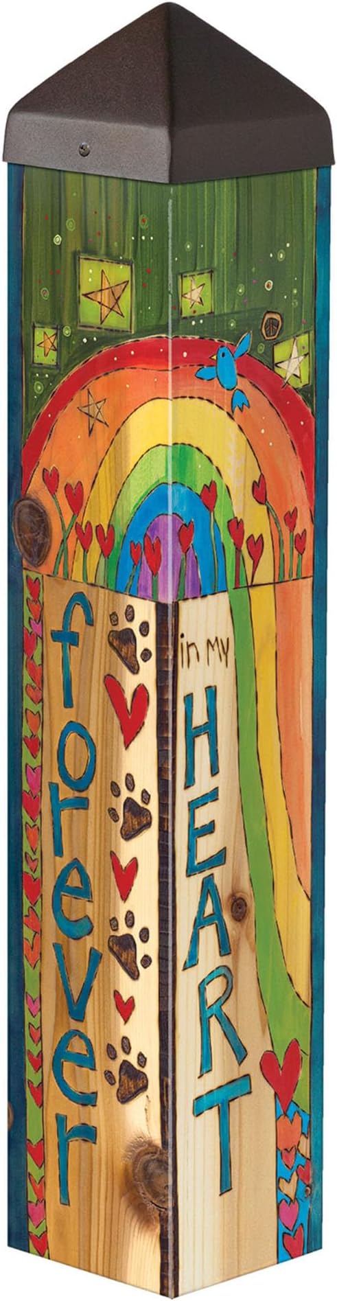 Studio M Art Pole, PVC Weather Resistant Pole with Vinyl Bowl 20 inches Tall Outdoor Decoration for Gardens, Patios, Yards, Landscaping and Birding Accessories, Crossing The Rainbow Bridge