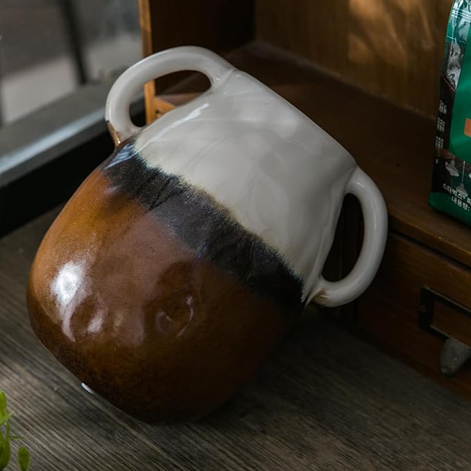 Multi Gradient Ceramic Vase with 2 Handles, Modern Farmhouse Decor, Rustic Terracotta Pottery, Decorative Flower Vases, Clay Small Vase, Centerpiece for Dining Table - 7 Inch Tall