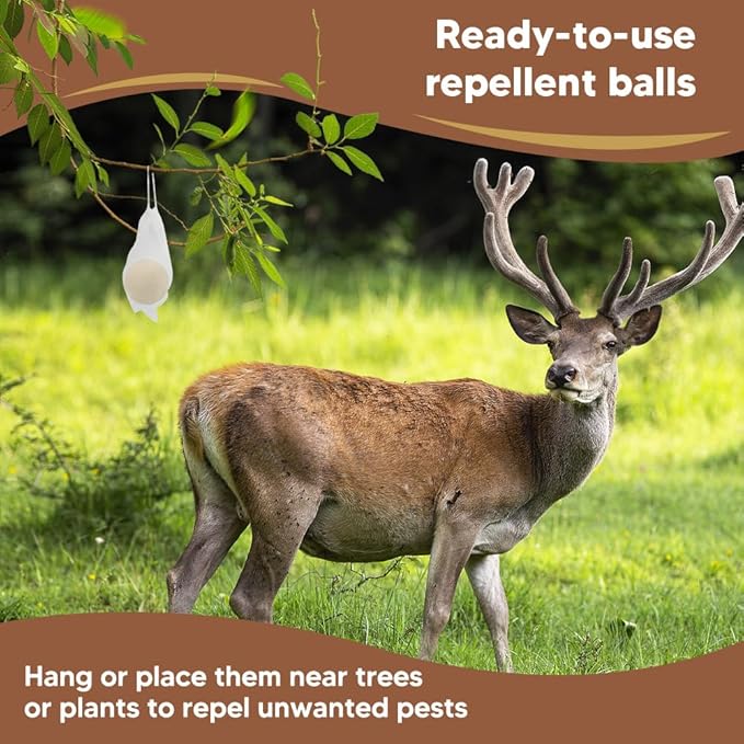 Deer Repellent, Rabbit Repellent Outdoor, Deer Deterrent for Plants, Keep Rabbits Out of Backyard, Deer and Rabbit Repellant, Deer Repellant Balls for Flowers Shrubs & Trees-10 Packs