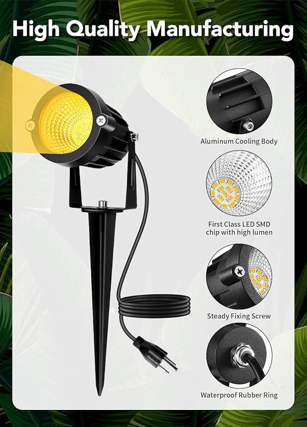 Low Voltage Landscape Lighting Kit: 4-IN-1 LED Low Voltage Landscape Lights with Plug-in Transformer | 6W 24V 2700K Warm White Outdoor Spot Lights, IP65 Waterproof Spotlight for Yard House Garden Tree