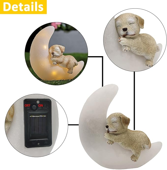 Garden Dog Statues Outdoor Decor, Solar Powered Resin Lawn Ornaments with 8 LEDs Warm White, Outdoor Decoration for Patio Yard Lawn Porch Housewarming Garden Gift
