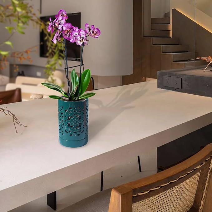 Orchid Pot 4 Inch, Orchid Pots with Holes & Saucers for Repotting, Breathable Slotted Orchid Pots Flower Plant Nursery Pot Green