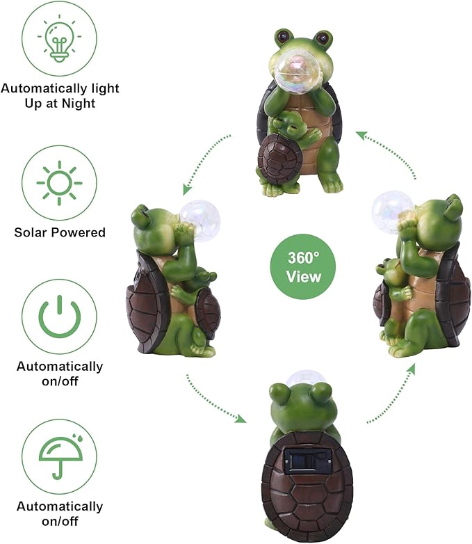 Solar Turtle Statues for Garden Decor: Outdoor Sculpture with Bubble Light for Ornament Yard Art Lawn Porch Patio Balcony - Unique Gifts Women Mom