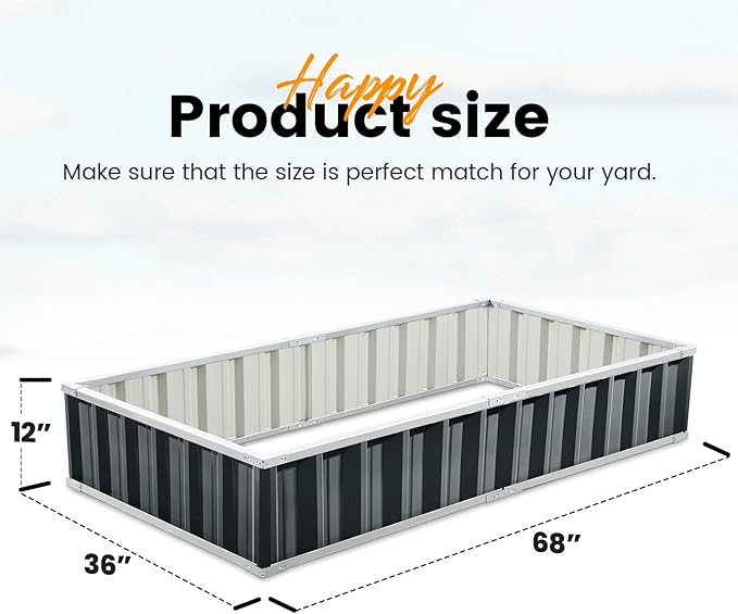 KING BIRD Raised Garden Bed 68"x 36"x 12" Galvanized Steel Metal Outdoor Garden Planter Box Kit with 2 Pairs of Gloves (Dark Grey)