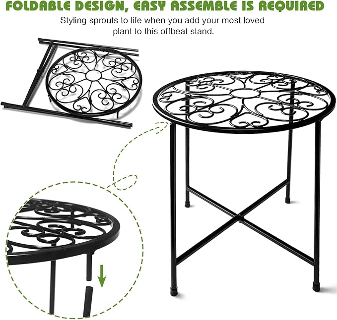 Plant Stand Indoor Outdoor, 15" Tall Flower Pot Stand, Round Metal Corner Plant Stand for Flower Pot, Rustproof Flower Plant Holder for Home, Garden, Patio, Plant Lovers, Housewarming (Set of 1)