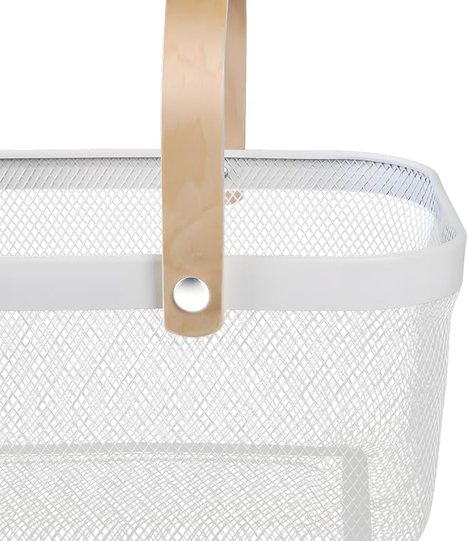 Wire Mesh Storage Organizer Basket Portable Garden Harvest Basket Fruit Basket Bin with Wood Handle Ideal for Kitchen Picnic Pantry Cabinets Storage Home Decor (Cold Gray)