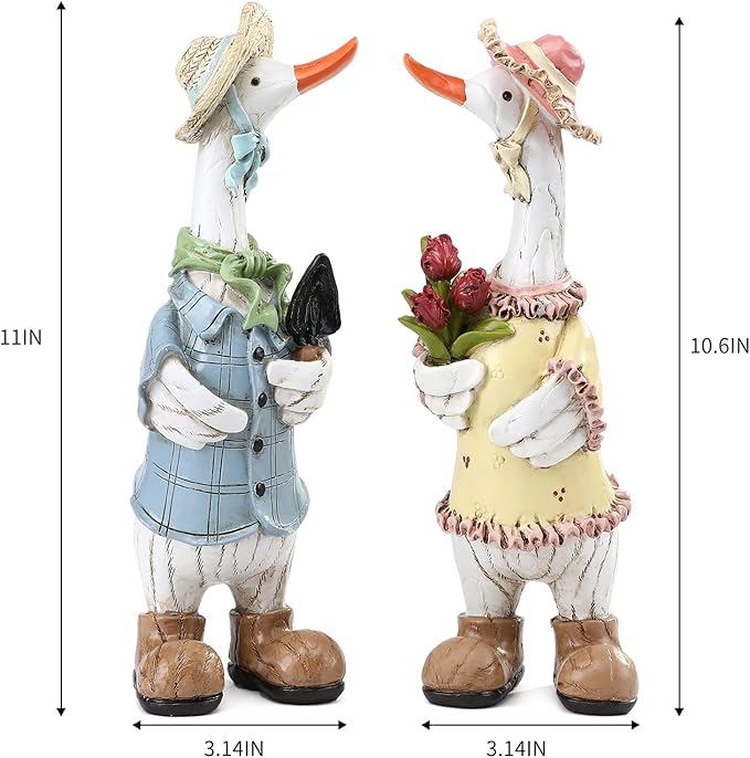 Garden Statues Couple Duck, Funny Cartoon Duck Garden Statues Indoor Outdoor Decorations Cute Ducks Art Décor Goose for Yard Home Garden Patio and Office (2- Pack)