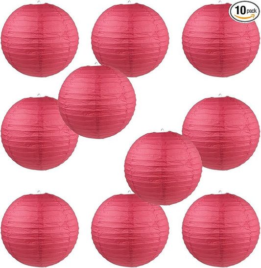 WYZworks - Round Paper Lanterns 10 Pack (Red, 10") - Hanging Paper Lanterns Lamp for Wedding, Birthday, Party and Home Decorations with 8", 10", 12", 14", 16" Option