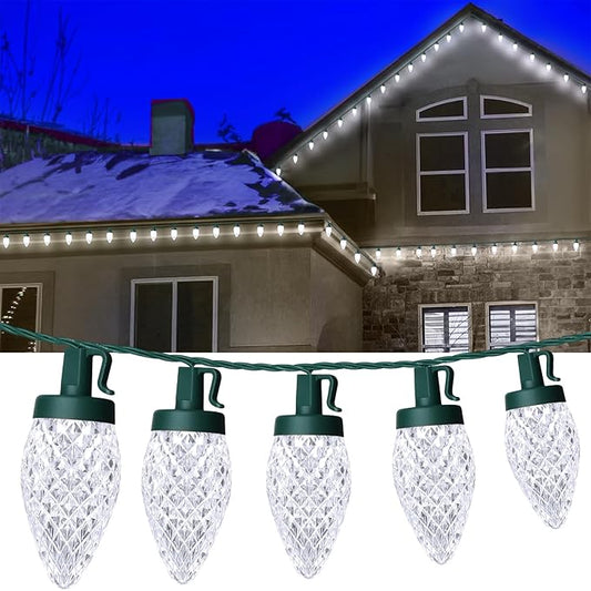 C9 LED Christmas Lights, 134FT 200 Bulbs Outdoor Christmas Decorations for House Waterproof String Lights Extendable Green Wire Fairy Lights for Patio Xmas Garden Party Wedding Indoor Pure White