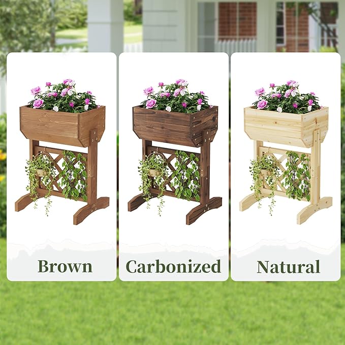 Raised Garden Bed, Standing Vertical Horticulture Planter Box for Backyard, Patio, Balcony, Planter for Flowers Herbs Vegetables for Indoor & Outdoo Decor with Trellis (Natural)