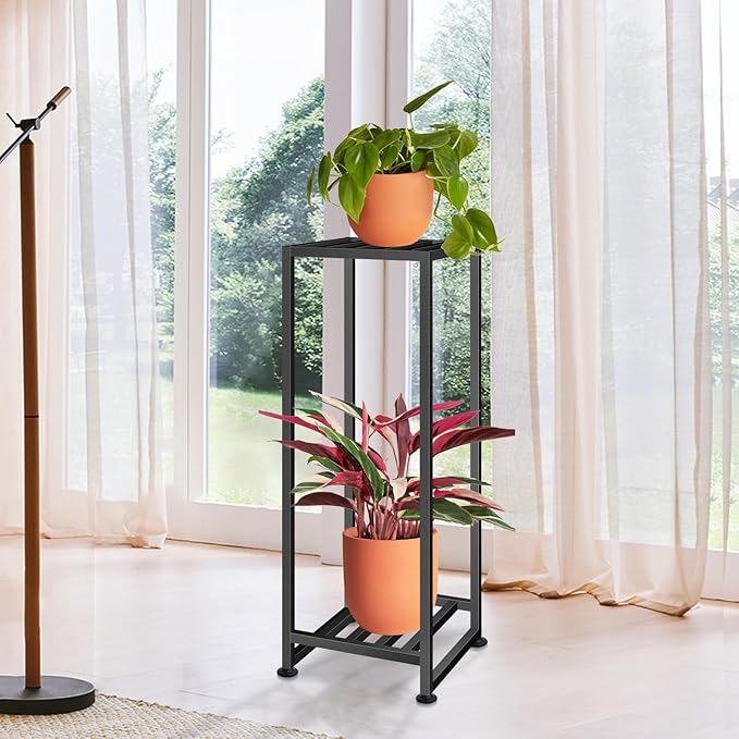 Plant Stand Indoor Outdoor, Wrought Iron Plant Stands 2 Tier Heavy Duty Metal Pedestal Stand Decorative Flower Stand for Patio Garden Deck Living Room