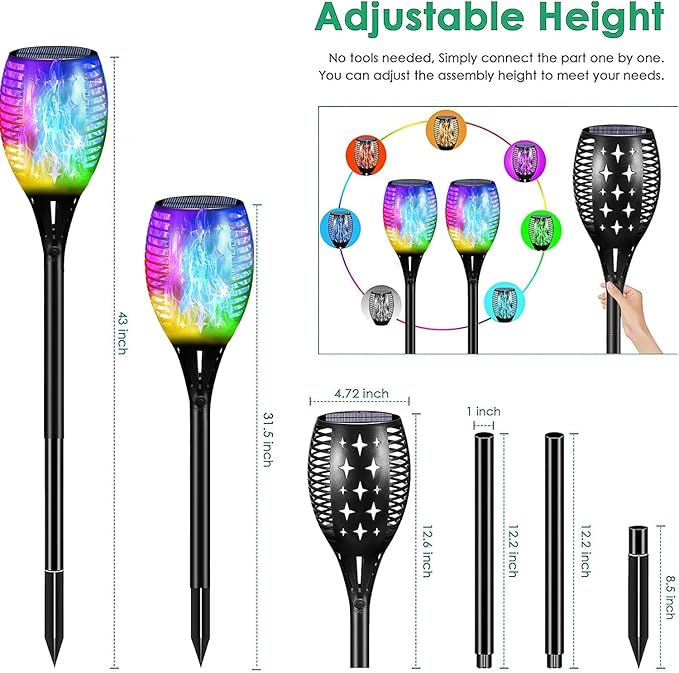 YoungPower Multi Color Halloween RGB Christmas Outdoor Solar Torch Lights, Flickering Flame Solar Garden Lights Decoration Waterproof Outside Yard Decor, 4 Pack