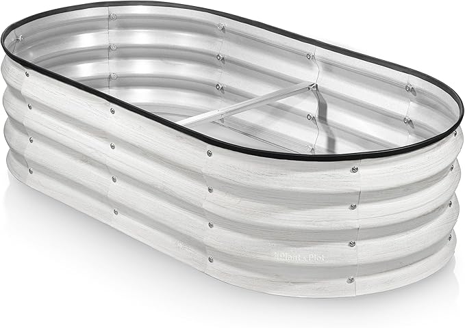 Galvanized Raised Garden Beds Outdoor // 4×2×1 ft Planter Raised Beds for Gardening, Vegetables, Flowers // Large Metal Garden Box (White Wood Grain)