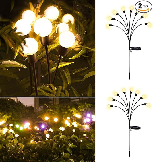 Solar Firefly Lights 2 Pack 16 LED Lights 2 Lighting Modes for Garden,Patio and Yard Solar-Powered LED Lights (Warm White, 2)
