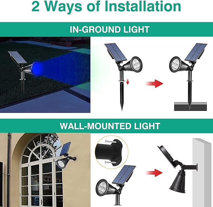 T-SUNUS Solar Landscape Spotlights IP65 Waterproof Blue Lights Outside Auto On/Off Yard Lighting 2 Modes for Halloween Christmas Outdoor Tree Driveway Garden Flag Pond Pool Statue Backyard 4-Pack