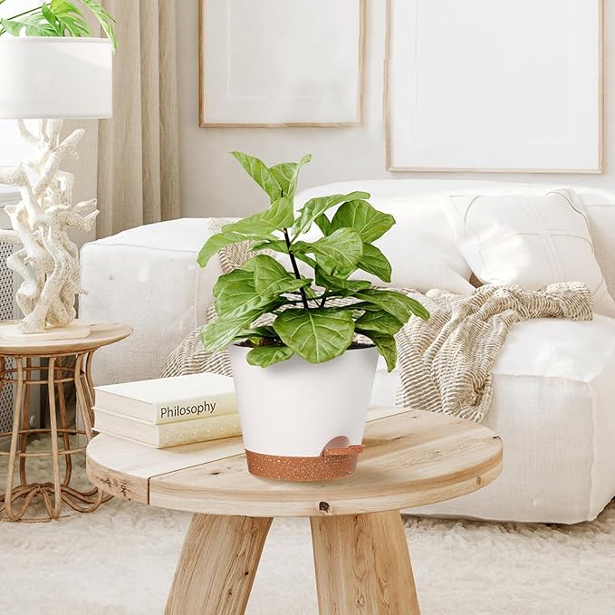 Plant Pots Outdoor 8/7.5/7/6.5/6/5.5/5Inch 7Pack, Planting Pots for All House Plants White Plastic Planters Outdoor Flower Pots Nursery Planting Pot with Drainage Hole and Deep Reservoir