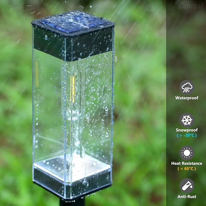 Solar Pathway Lights 8 Pack LED Waterproof Solar Outdoor Lights, Upgraded Stainless Steel Driveway Lighting with Tungsten Filament Bulb for Yard, Landscape, Garden, Walkway, Lawn, Path