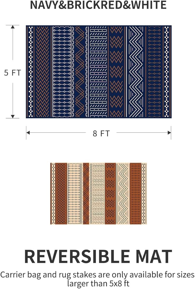 Outdoor Rug Carpet Waterproof 5x8 ft Patio Rug Mat Indoor Outdoor Area Rug for RV Camping Picnic Reversible Lightweight Plastic Straw Outside Rug for Patio Decor Decoration Boho Rug Navy Red