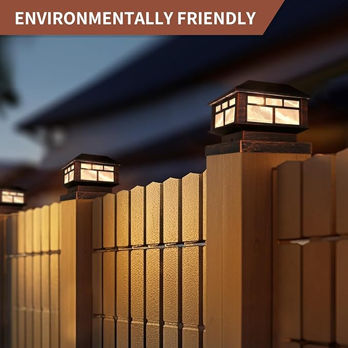 Solar Post Lights Outdoor, 20LM Fence Post Cap Lights, Waterproof, 2 Light Modes, Fit 3.5x3.5in 4x4in 5x5in Wooden Post, Solar Power Deck Lights for Garden Deck Patio Decoration(Bronze 2Pack)