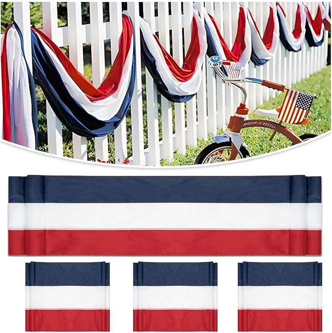 4Pack American Bunting Flag 2" x 20Ft Red, White & Blue Stripe Banner USA Patriotic Bunting Flags 4th of July Decoration for Outside Porch